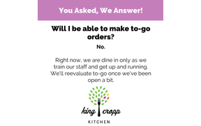 As we recover from opening night, another question we get asked often is about to-go orders