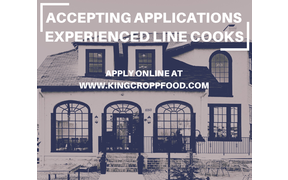 Experienced line cooks needed! Come join our King Cropp family and be a part of the best in town