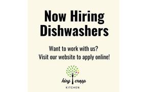 We're looking for dishwashers to join our King Cropp Team! Apply online at www